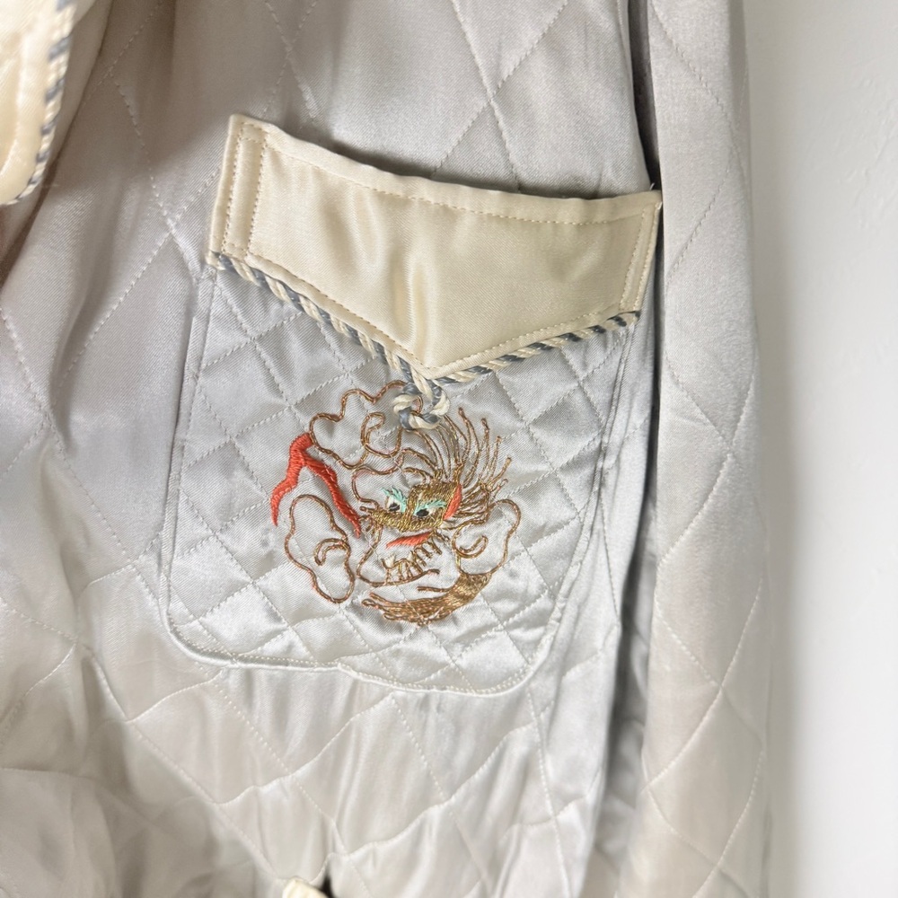 Vintage 1940's Japanese robe smoking jacket Embroidered Dragon Quilted Jacket - Picture 4 of 16